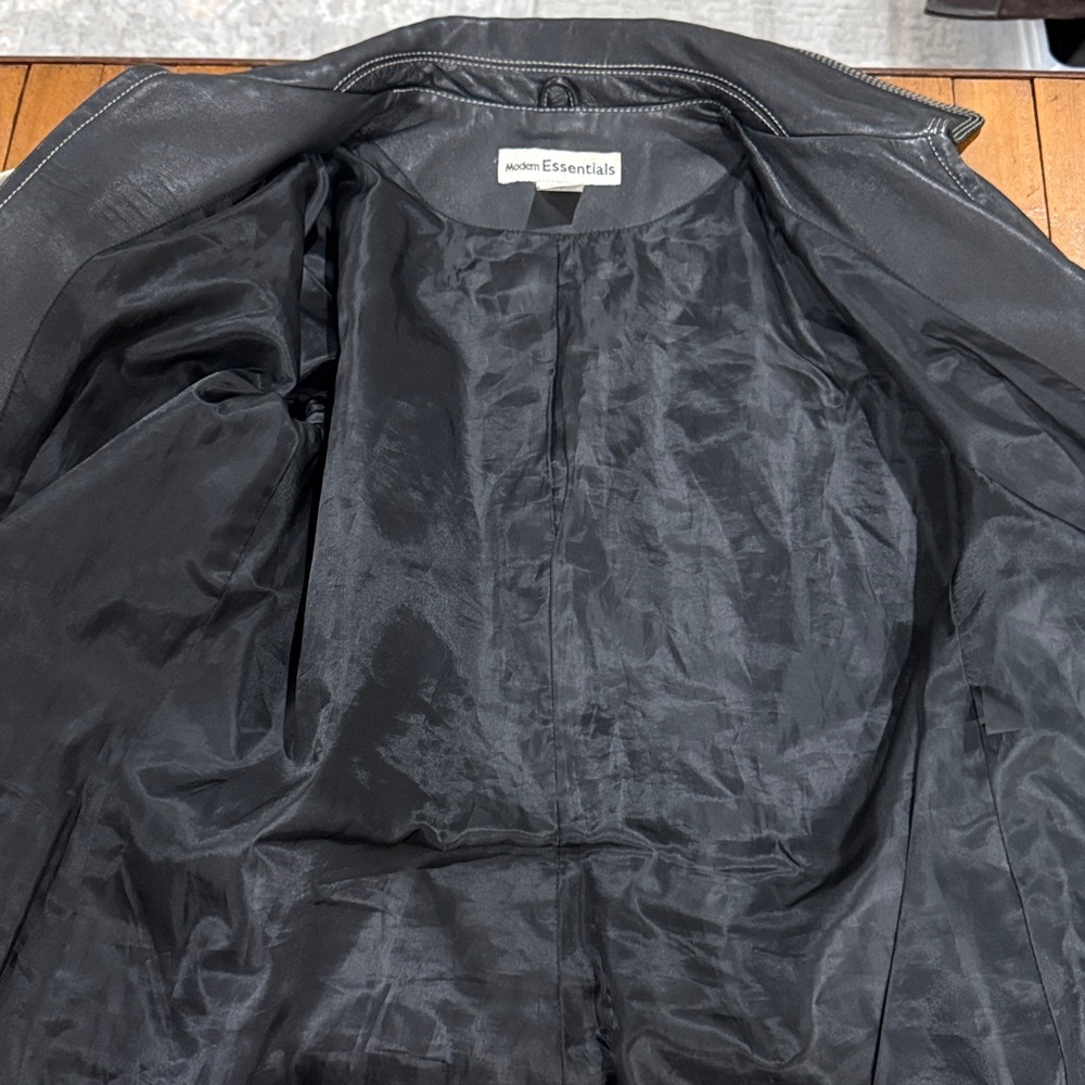Modern Essentials Black Leather Jacket w Contrast Stitching Size M - Picture 5 of 5